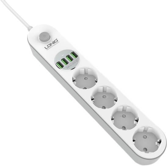 1880318754_setevoj-filtr-udlinitel Сетевой фильтр удлинитель с USB выходами 4x220V и 4xUSB длина 2 м. LDNIO SE4432 - Зображення 1
