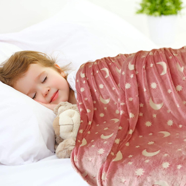 Светящийся в темноте плед одеяло BLANKET Розовый цвет 120х165 см