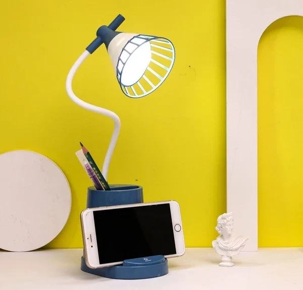 Лампа на гибкой ножке DESKTOP LAMP EL-2176  синий с функцией Powebank 1200mAh, держателем телефона
