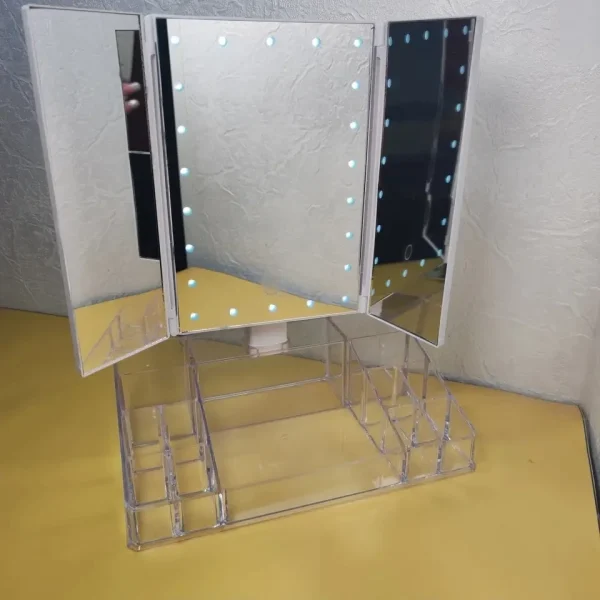 Тройное зеркало с LED подсветкой и подставкой для косметики, органайзер для косметики