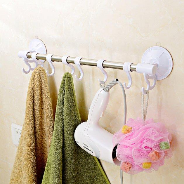 4371830567_derzhatel-dlya-polotenets Держатель для полотенец с крючками Hanging Rod Hook Towel - Зображення 1