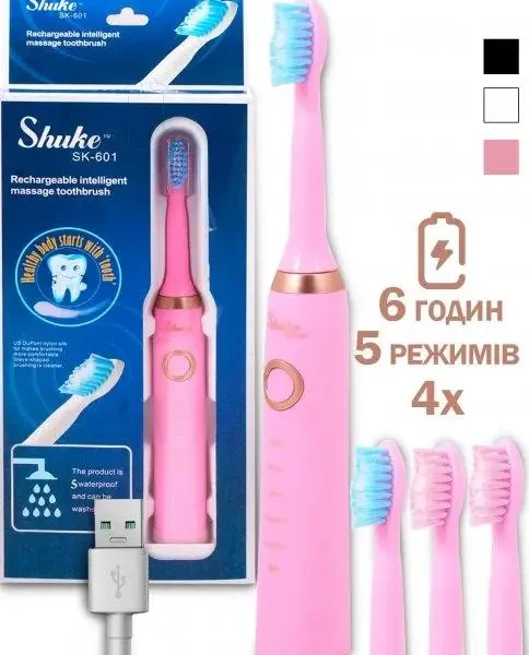 Электрическая зубная щетка Shuke SK-601 аккумуляторная Розовая
