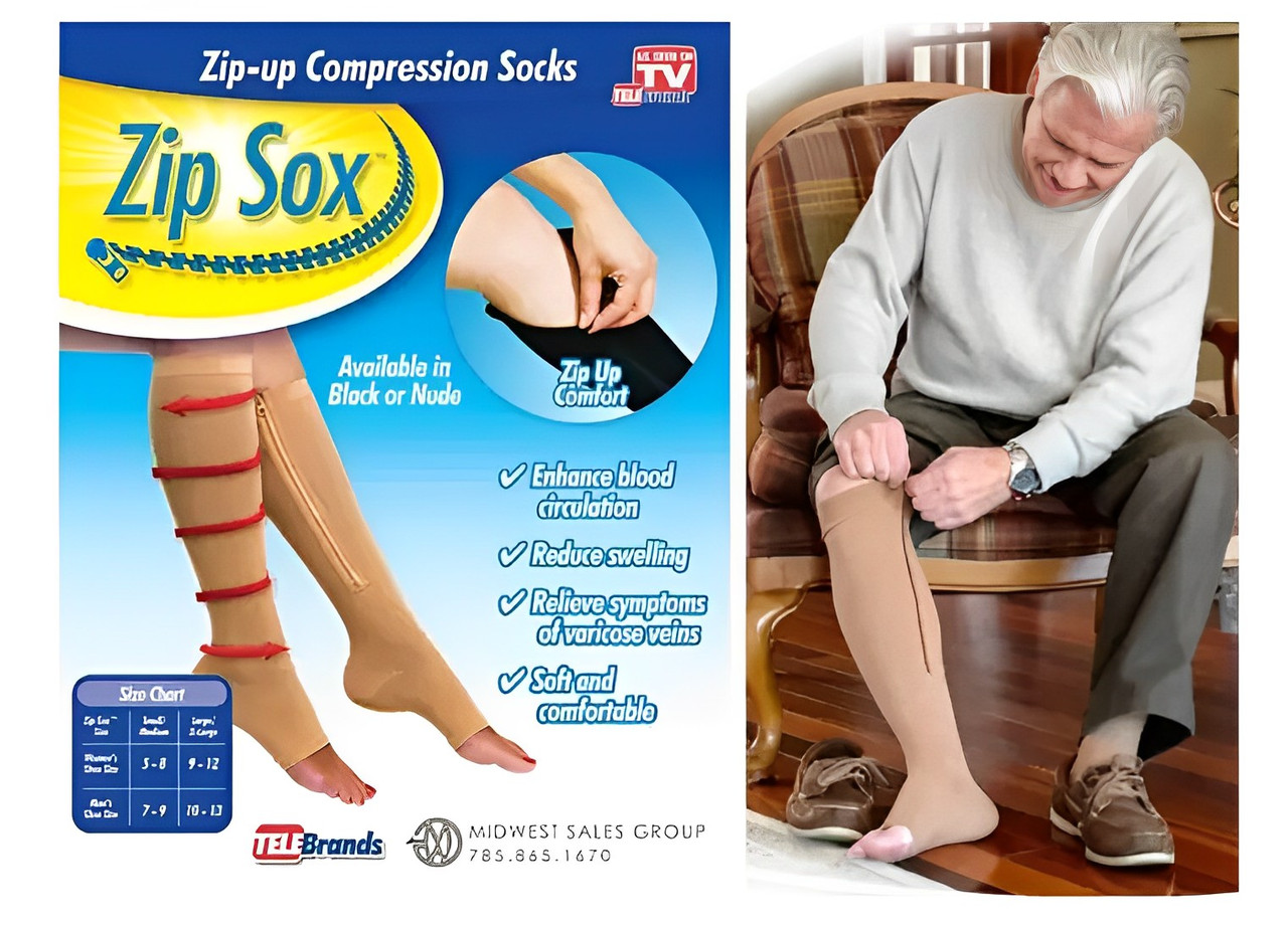 4887866894_kompressionnye-golfy-na Компрессионные гольфы на молнии Zip Sox уменьшение отечности ног бежевый S/M - Зображення 1