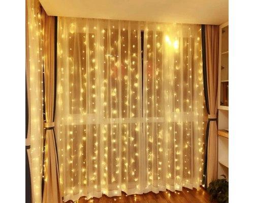 5146003090_girlyanda-shtora-svetodiodnaya-160 Гирлянда-штора светодиодная 160 LED 2х2 м от USB Теплый - Зображення 1