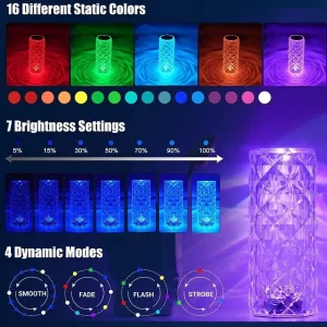 Настольная аккумуляторная лампа с пультом 22см ночник Роза с пультом RGB Crystal Rose. — фото 2