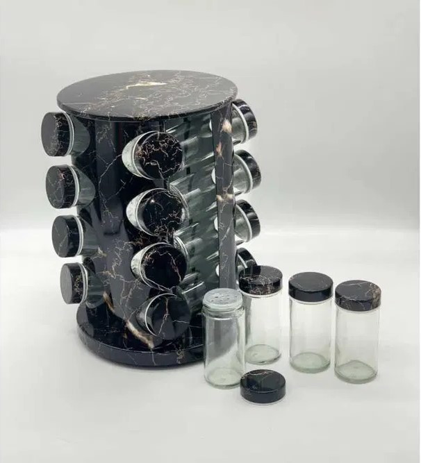 5522203022_organajzer-dlya-spetsij Органайзер для специй, набор емкостей баночек Marble BLACK 16 штук - Зображення 1