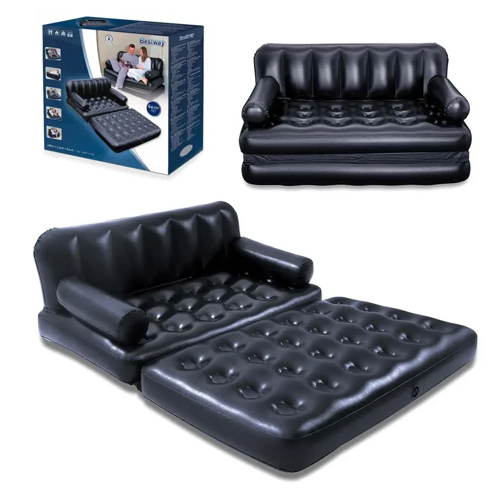 5695246447_dvuspalnyj-naduvnoj-divan Двуспальный надувной диван трансформер Bestway 75056 с электронасосом 188 х 152 х 64 см Черный - Зображення 1