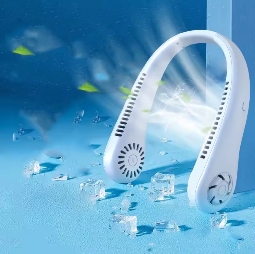 5905831315_portativnyj-bezlopastnoj-mini-ventilyator Портативный безлопастной мини-вентилятор на шею MM04 Аккумуляторный вентилятор 5 режимов охлаждения Белый - Зображення 1