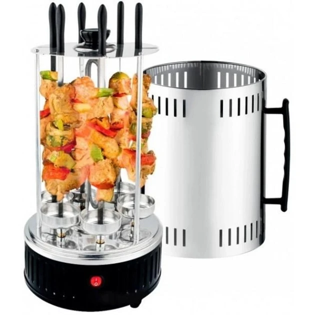 5933960999_elektroshashlychnitsa-shashlychnitsa-elektromangal Электрошашлычница шашлычница электромангал на 6 шампуров из нержавеющей стали Crownberg CB-7416 Grey 1000W - Зображення 1