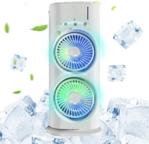 Вентилятор настольный двойной с охлаждением Double-ended Spray Fan LED подсветка 3 скорости пульт — фото 2