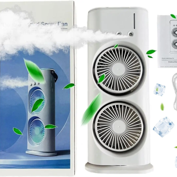 Вентилятор настольный двойной с охлаждением Double-ended Spray Fan LED подсветка 3 скорости пульт