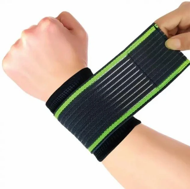 6166357528_bandazh-elastichnyj-dlya Бандаж эластичный для запястья RIAS Wrists Support Black-Green - Зображення 1