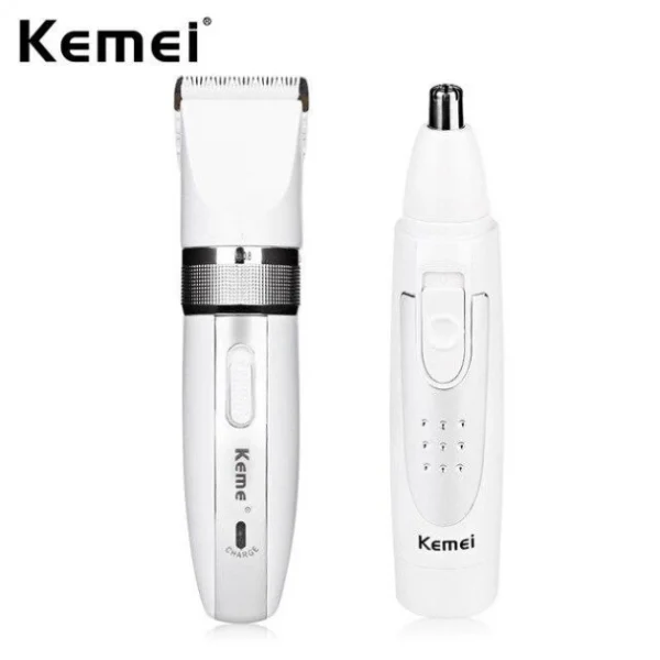 Машинка для стрижки Kemei KM-2172 беспроводная 2 в 1 с триммером для носа и ушей + 4 насадки 3 Вт Белая