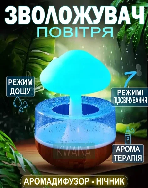 Увлажнитель воздуха Гриб с эффектом дождя / Аромадиффузор-ночник с подсветкой Mushroom drop water