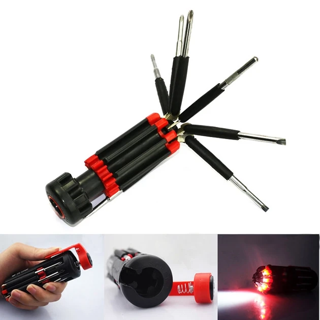6249009095_otvertka-universalnaya-s Отвертка универсальная с фонариком 8 в 1 Screwdrivers - Зображення 1