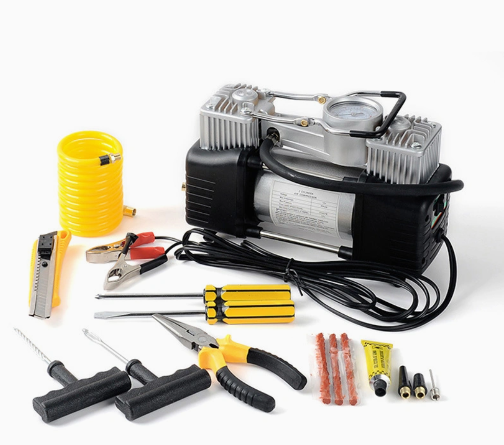 6249043153_kompressor-vozdushnyj-12 Компрессор воздушный 12 V, 90 л/мин портативный с комплектом для ремонта шин и инструментами - Зображення 1