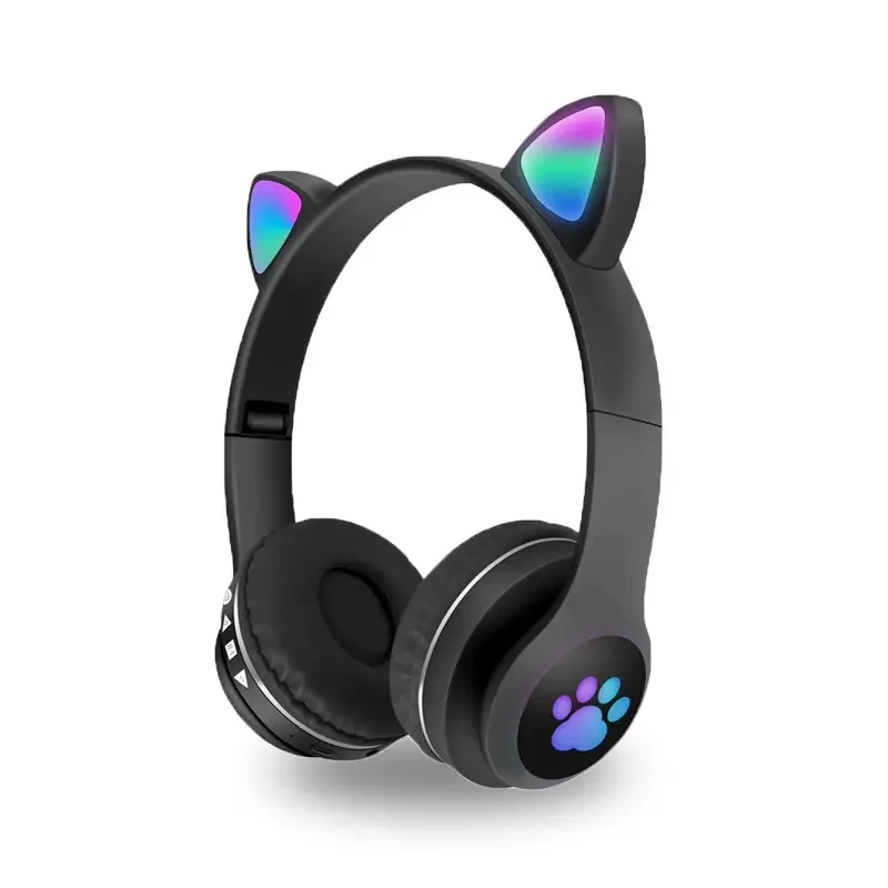 6269825274_besprovodnye-naushniki-s Беспроводные наушники с кошачьими ушками и RGB подсветкой FM радио, micro SD Cat MZ-023 Чёрные - Зображення 1