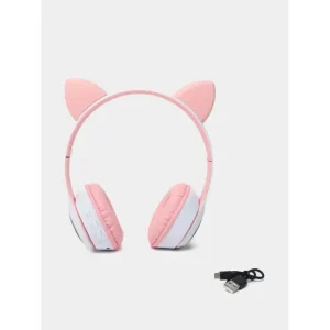 Беспроводные наушники с кошачьими ушками Cat MZ-023 Гарнитура RGB подсветкой FM microSD Розовые — фото 2
