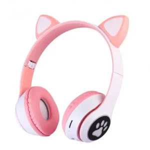 Беспроводные наушники с кошачьими ушками Cat MZ-023 Гарнитура RGB подсветкой FM microSD Розовые