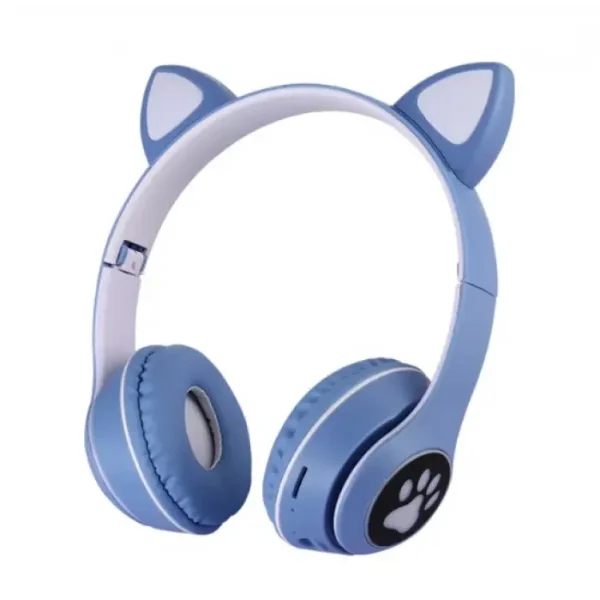 Наушники с кошачьими ушками беспроводные и RGB подсветкой FM радио, micro SD Cat MZ-023 Синие