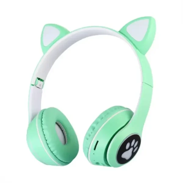 Наушники с кошачьими ушками Bluetooth и RGB подсветкой FM радио, Поддержка карты памяти Cat MZ-023 Бирюзовые