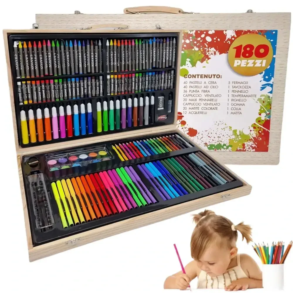 6272382103_detskij-nabor-dlya Детский набор для рисования на ART SET 180 предметов в деревянном чемодане - Зображення 1
