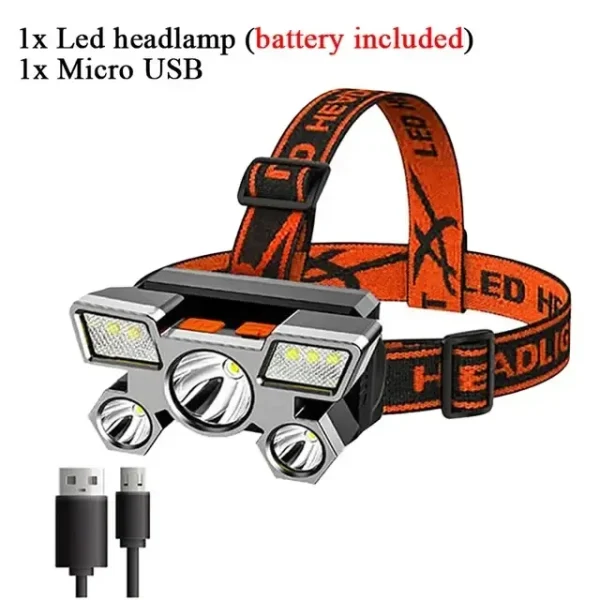 Налобный ліхтар 5 светодиодный со встроенным аккумулятором 18650HEAD LIGHT