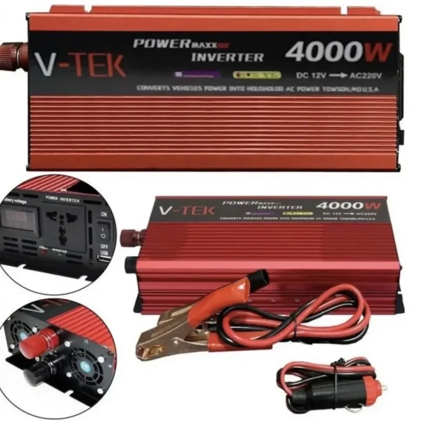 Преобразователь напряжения инвертор с дисплеем V-TEK 4000W 12-220V Автомобильный преобразователь
