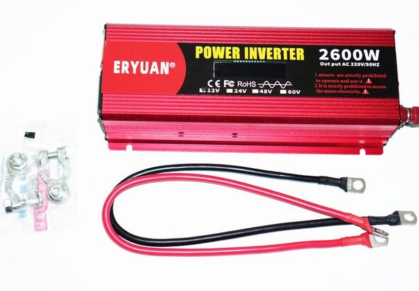 Преобразователь напряжения инвертор Eryuan 2600W LCD DC/AC 12V-220V с чистой синусоидой и вольтметром