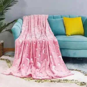 Мягкое одеяло-плед звездное небо 100х150 см Светящийся в темноте Magic Blanket Розовое — фото 2