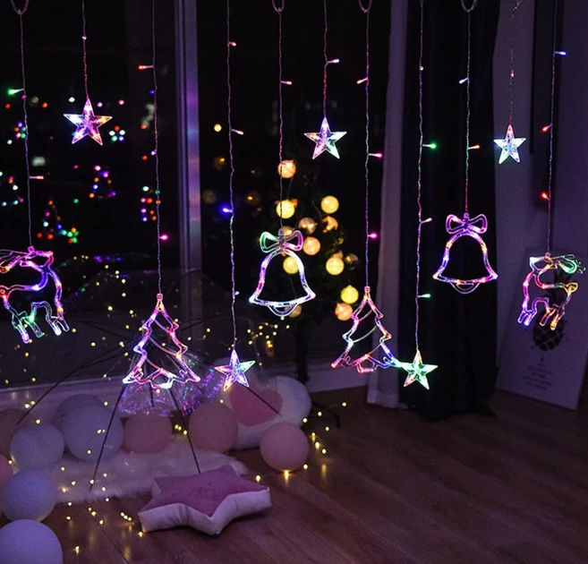 6378292341_girlyanda-shtora-multi Гирлянда штора Мульти с формами колокольчики 12 PCS light RGB - Зображення 1