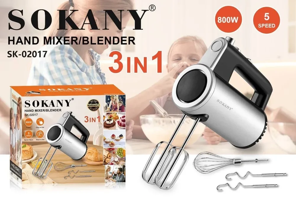Миксер ручной электрический 3в1 SOKANY SK-02017, 800Вт Миксер ручной электрический 3в1 SOKANY SK-02017, 800Вт