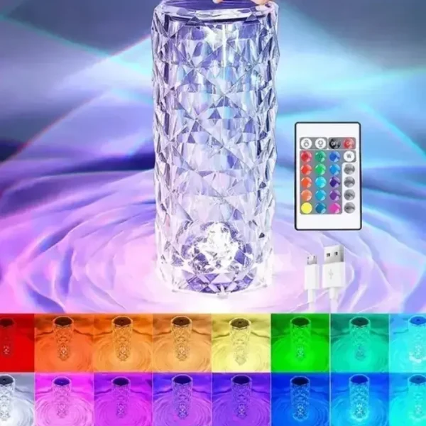 УЦЕНКА! Настольная аккумуляторная лампа с пультом 22см ночник Роза RGB Crystal Rose.(Плохая упаковка, трещина на корпусе 3274)