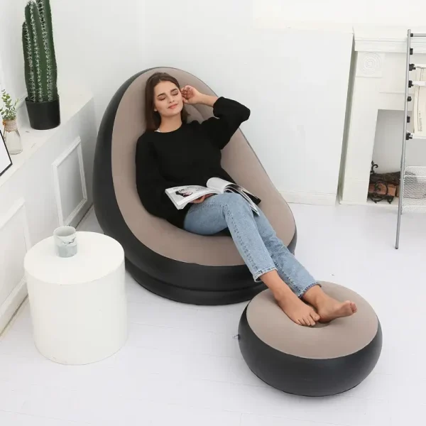 Надувное садовое кресло с пуфиком Air Sofa Comfort zd-33223, велюр, 76*130 см
