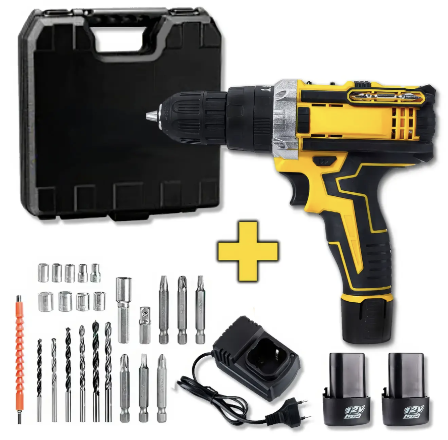 6840305949_nabor-shurupovert-akkumulyatornyj Набор шуруповерт аккумуляторный с насадками screw driver sets yellow 12v Полный комплект в чемодане! - Зображення 1