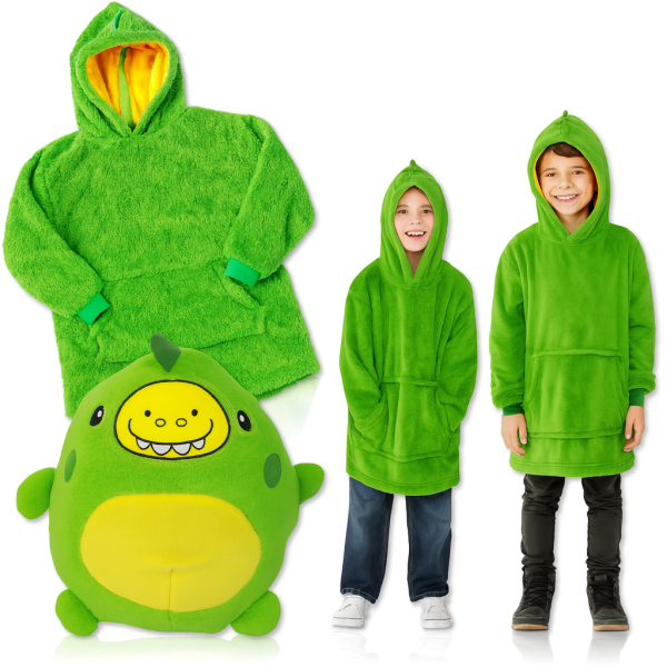 Детский плед-толстовка Huggle Hoodie «Лесное приключение» (зелёный) — уютный плед-худи 3 в 1 для игр и отдыха