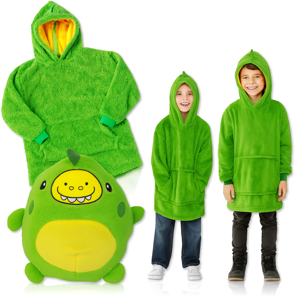 6897844066_detskij-pled-tolstovka-huggle Детский плед-толстовка Huggle Hoodie «Лесное приключение» (зелёный) — уютный плед-худи 3 в 1 для игр и отдыха - Зображення 1