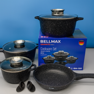 Набір кухонного посуду Bellmax BM-120 Чорний з литого алюмінію, 9 предметів