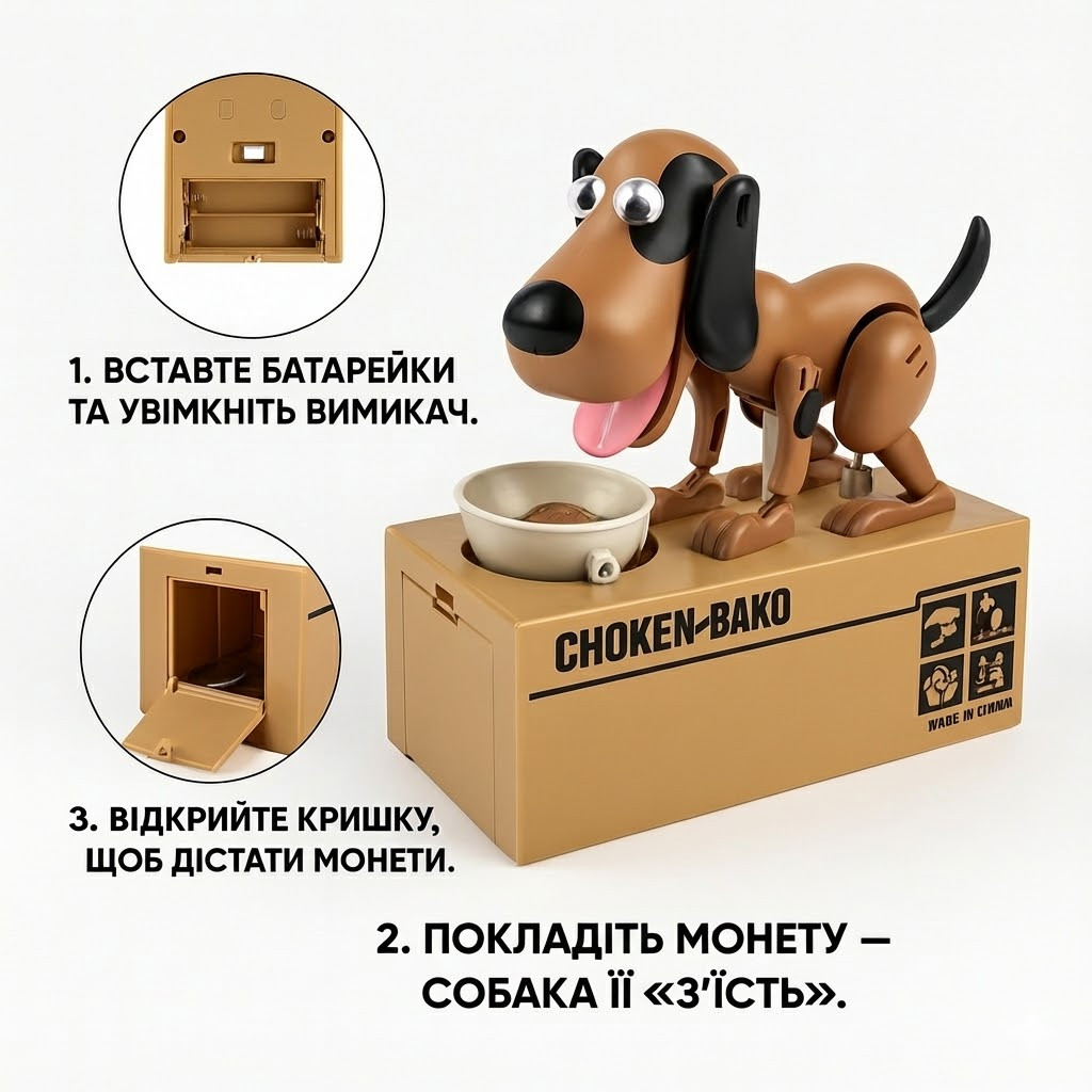 6945551385_interaktivnaya-kopilka-sobaka-my Интерактивная копилка-собака My Dog Piggy Bank SN27, «голодный пёсик», поедающая монеты, детская игрушка - Зображення 1