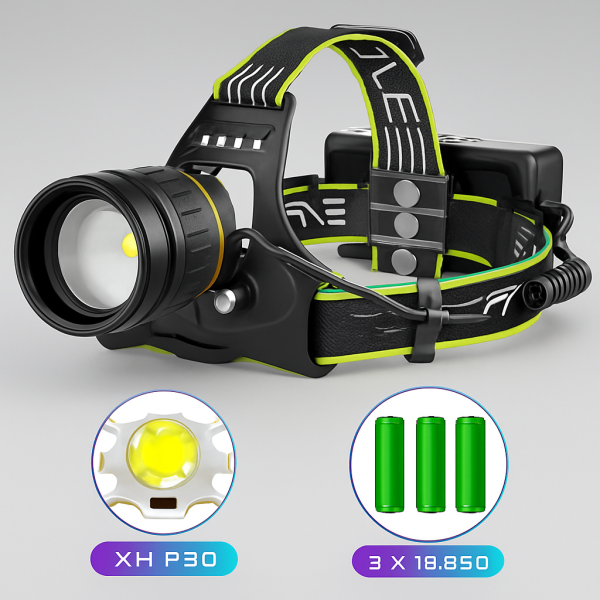 Супер мощный налобный фонарь BL-A12-3-P90, 1000 м, 3 режима, аккумуляторный комплект