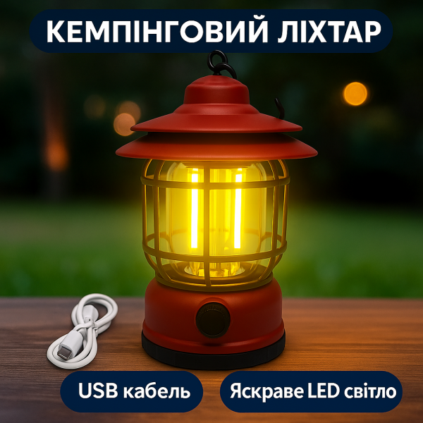 Кемпинговий аккумуляторний фонар Camping Lamp 27S, 1200 мА·ч, до 300 лм, червоний