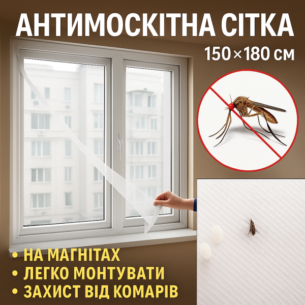 Сетка антимоскитная на окно 150*180см Magnetic System Белая
