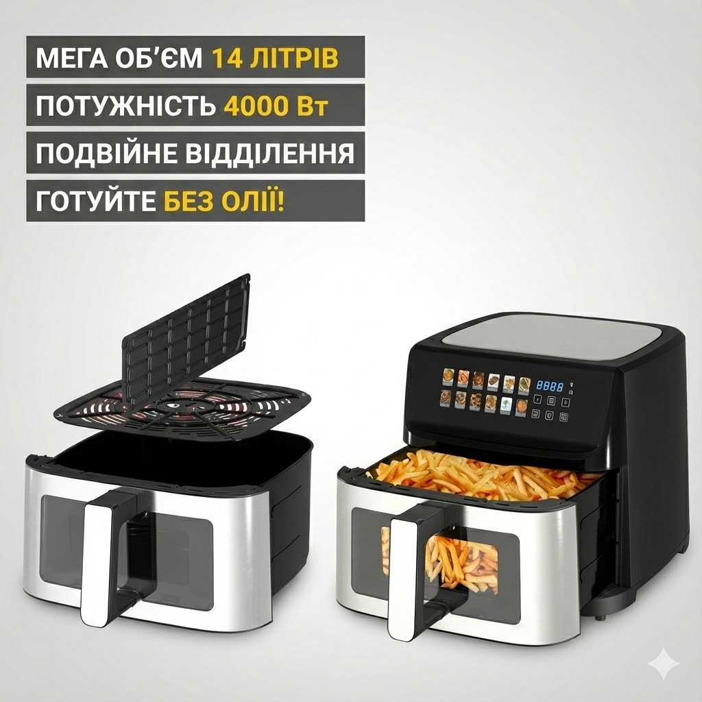 6971704347_aerofrityurnitsa-zepline-zp-211 Аэрофритюрница Zepline ZP-211, 14 л, 4000 Вт, двойная камера, сенсорное управление, антипригарное покрытие - Зображення 1