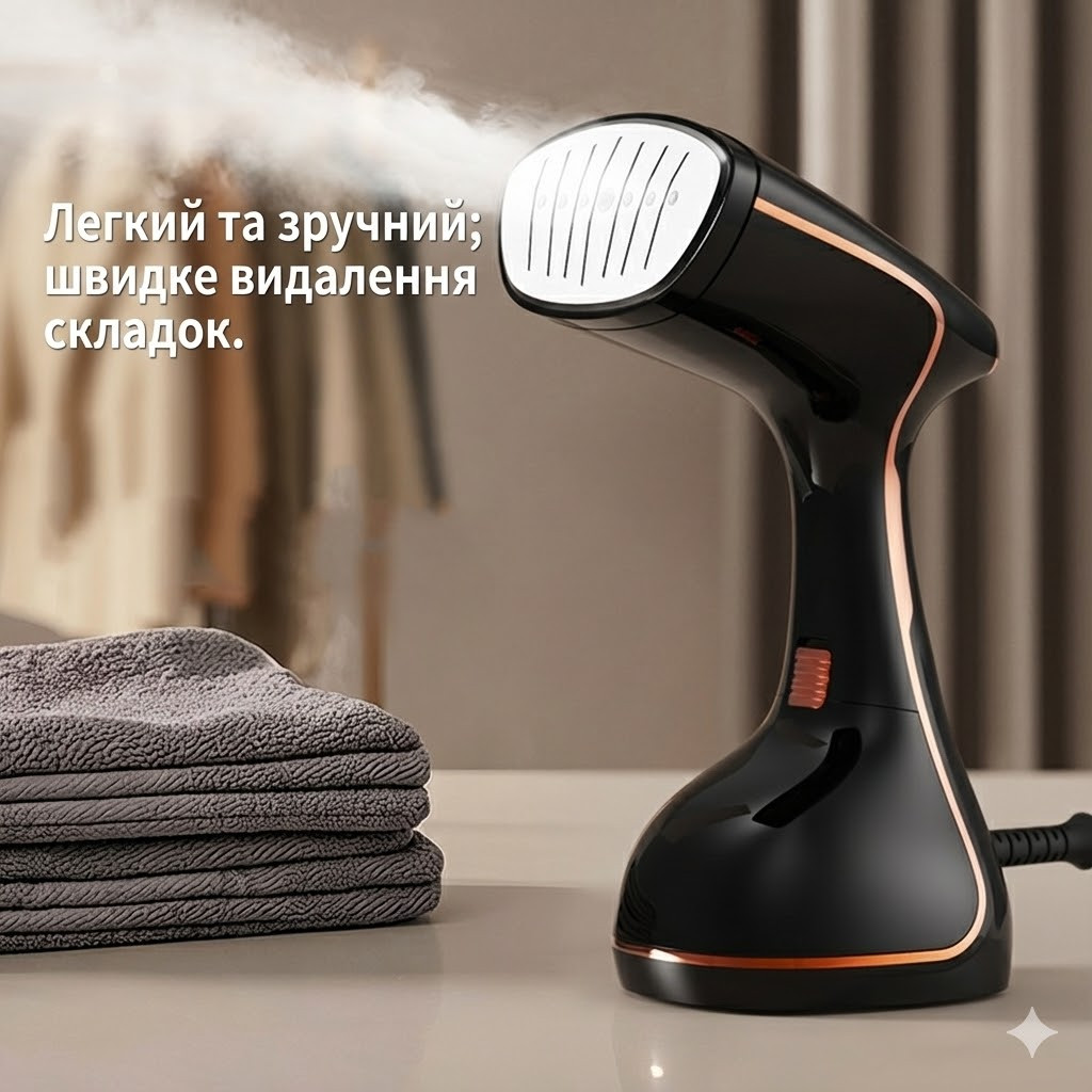 6976491052_vertikalnyj-otparivatel-1500 Вертикальный отпариватель 1500 Вт, Черный ручной парогенератор для дома и путешествий - Зображення 1