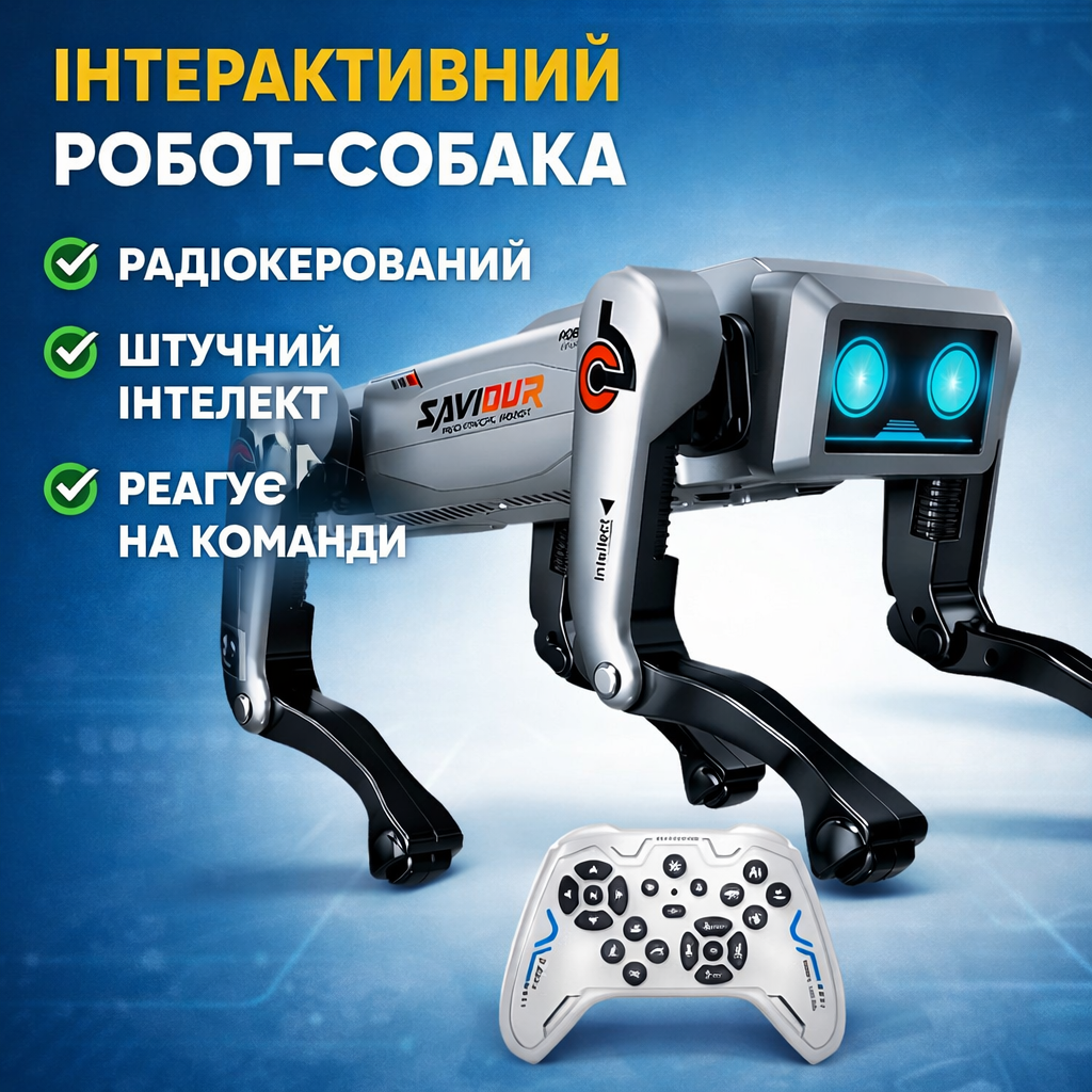 7003901208_interaktivnyj-robot-sobaka-na Интерактивный робот-собака на радиоуправлении AI Robot Grey - Зображення 1