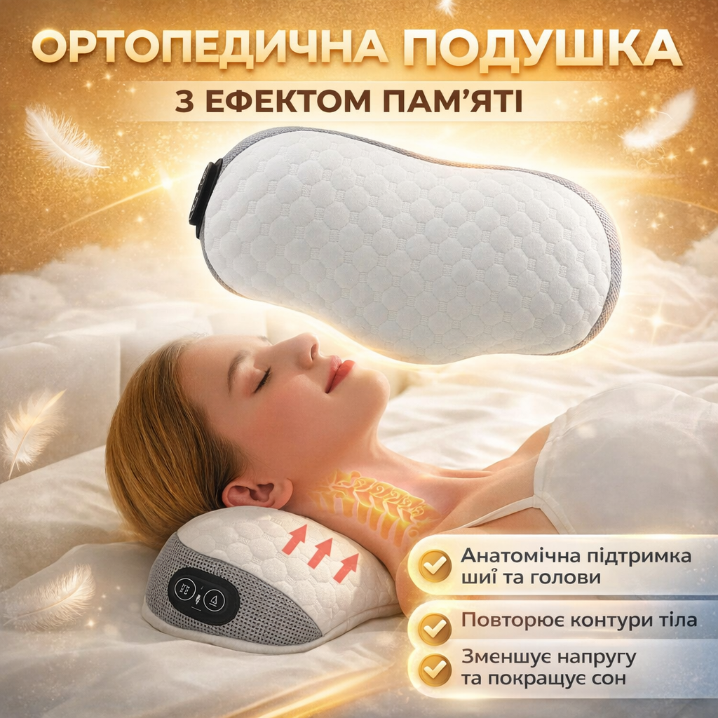 7006966230_ortopedicheskaya-podushka-dlya Ортопедическая подушка для сна 35×19 см с эффектом памяти и анатомической поддержкой шеи и головы - Зображення 1