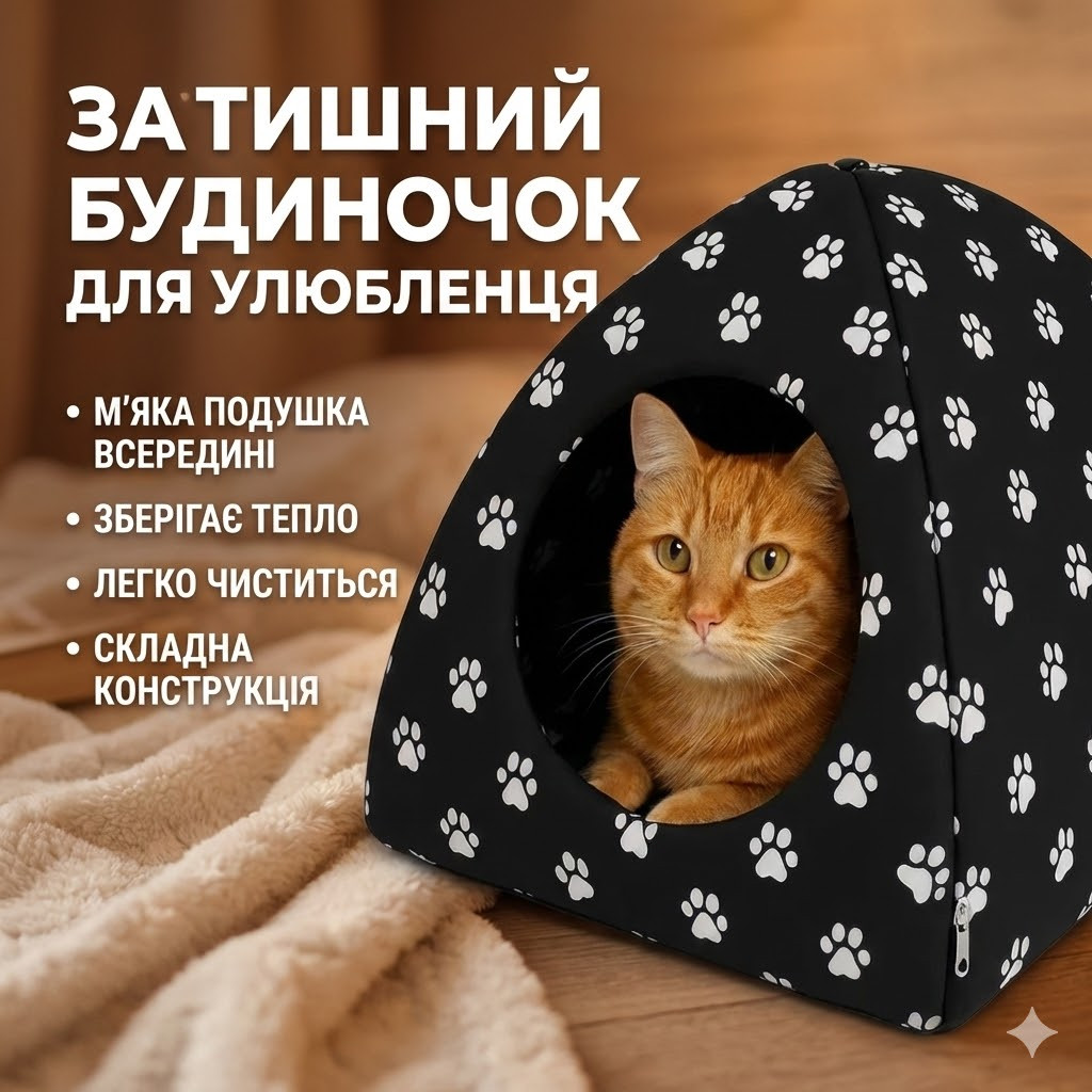 7007238974_myagkij-domik-dlya Мягкий домик для собак и кошек с подушкой внутри, размер 34×40 см — комфортное укрытие для домашних животных - Зображення 1