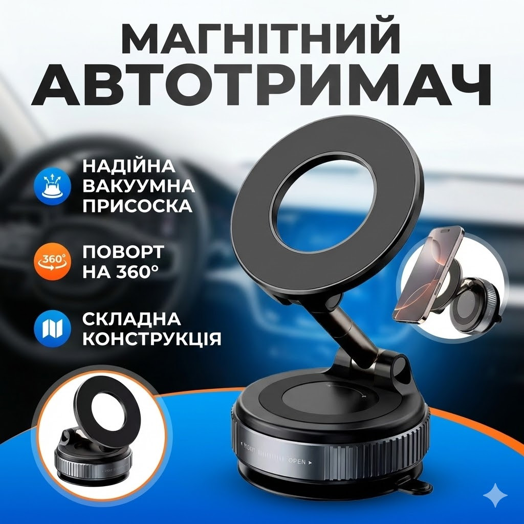 Вакуумний магнітний тримач для телефону MagSafe 360° поворот 20N Вакуумний магнітний тримач для телефону MagSafe 360° поворот 20N