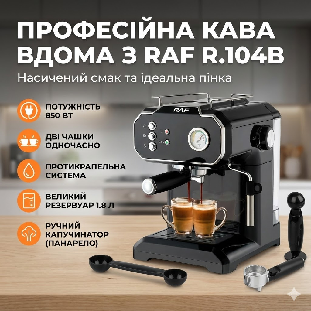 7016982067_kofevarka-kapelnaya-elektricheskaya Кофеварка капельная электрическая RAF R.104B 850 Вт 1.8 л для молотого кофе черная - Зображення 1