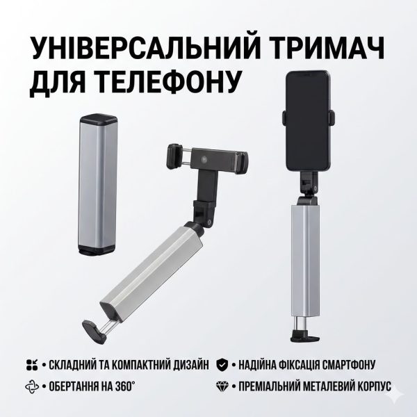 Универсальный складной держатель для телефона S621 с зажимом и вращением на 360° (Металл)